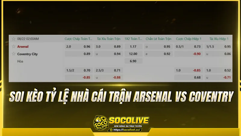 Soi kèo tỷ lệ nhà cái trận Arsenal vs Coventry Soi kèo tỷ lệ nhà cái trận Arsenal vs Coventry