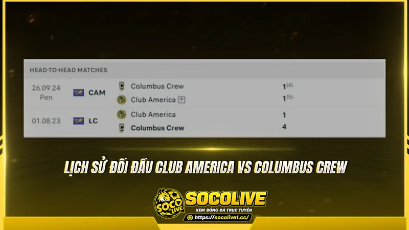 Lịch sử đối đầu Club America vs Columbus Crew được Socolivetv tổng hợp Lịch sử đối đầu Club America vs Columbus Crew được Socolivetv tổng hợp