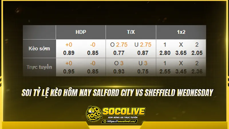 Soi tỷ lệ kèo hôm nay Salford City vs Sheffield Wednesday