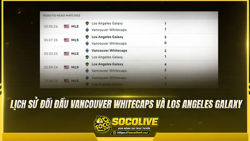 Lịch sử đối đầu Vancouver Whitecaps và Los Angeles Galaxy được Socolivetv tổng hợp